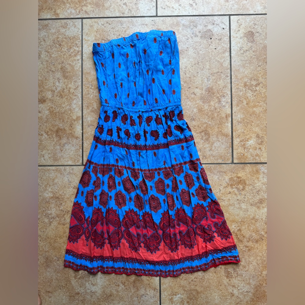 Tube top strapless Blue and Red Patterned Dress